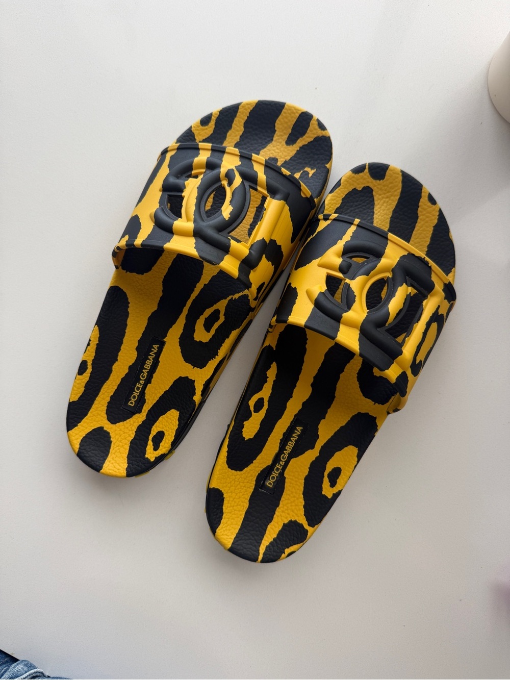 Dolce & Gabbana Black and Yellow Leopard Slide Sandals